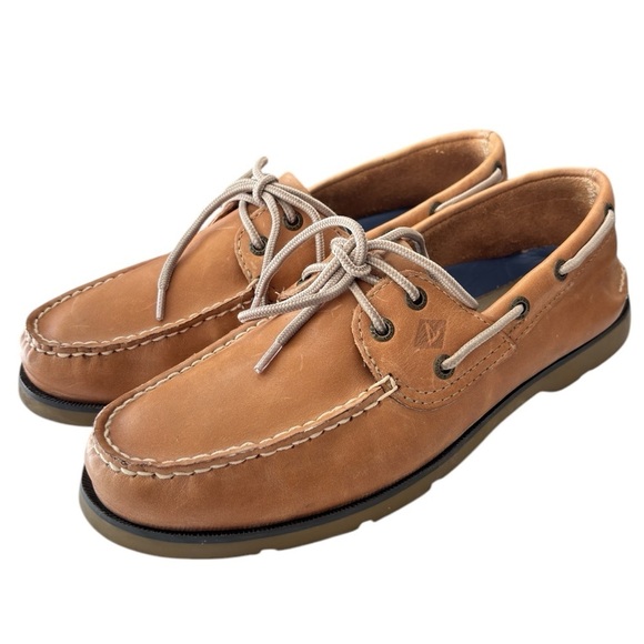 Sperry Top-Sider Mens Leeward 2 Eye Boat Shoe Size 9 Classic Leather Sahara Tan - Picture 1 of 14